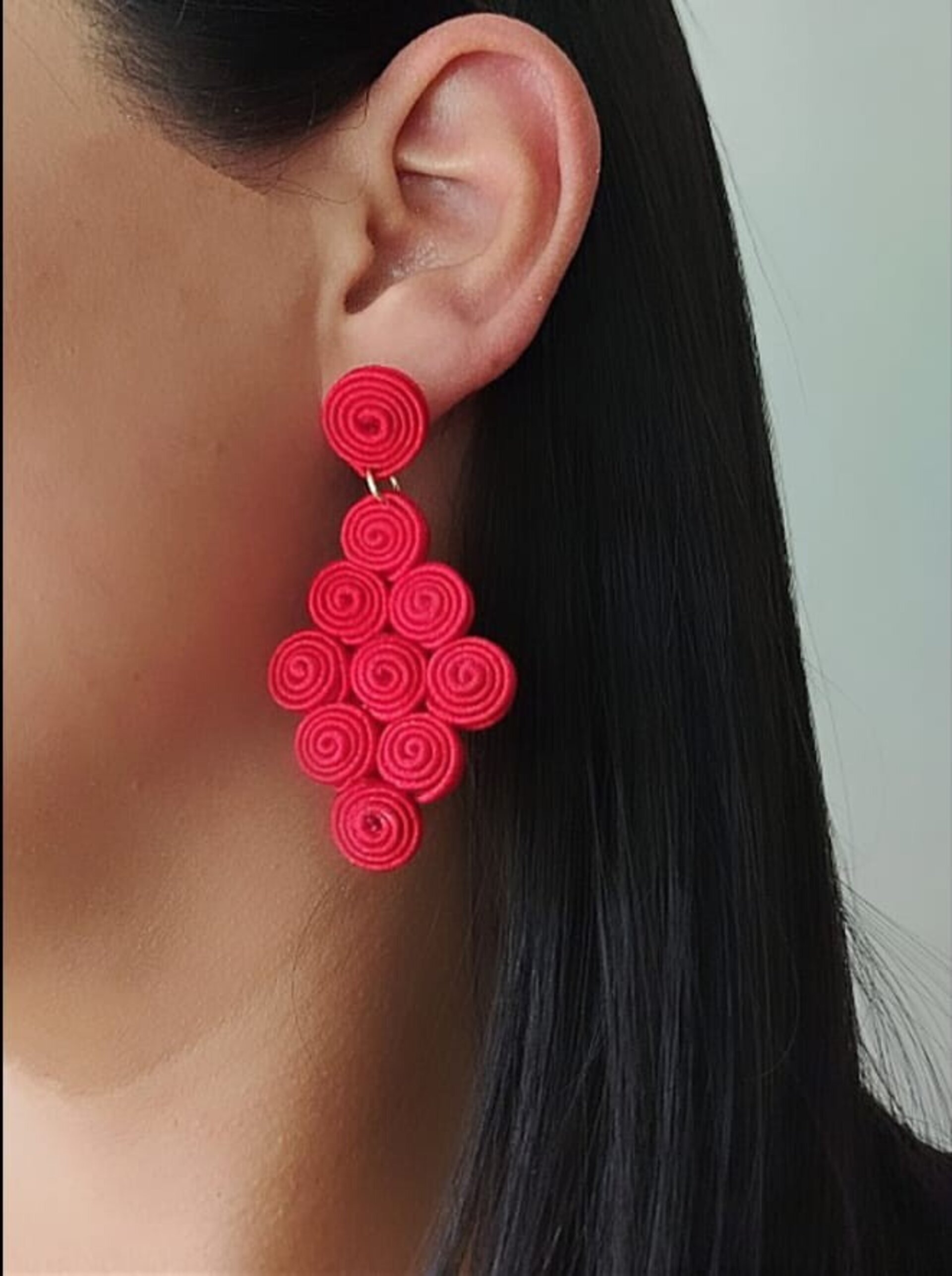 PENDIENTES SOUTACHE LUNA ROJO - 3